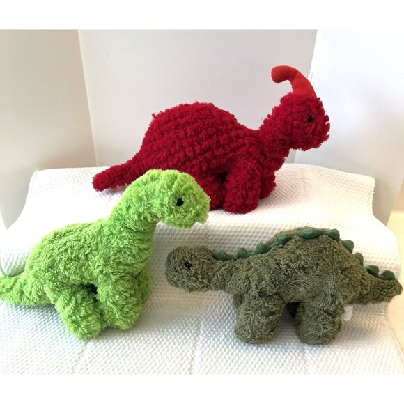 Manhattan Toy Company Dinosaur Lot Plush Stuffed Animal Brontosaurus Green Red - Picture 1 of 16